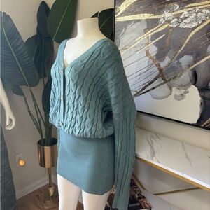 Fashion Nova Green Knit Sweater and Skirt Set